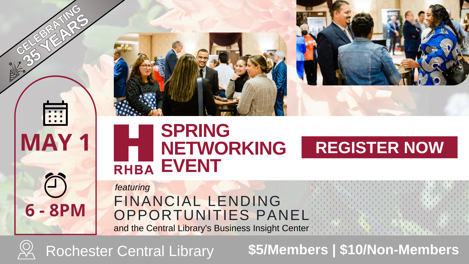 Register now for RHBA's Spring Netowrking Event at the Rochester Central Library on May 1, 6-8pm